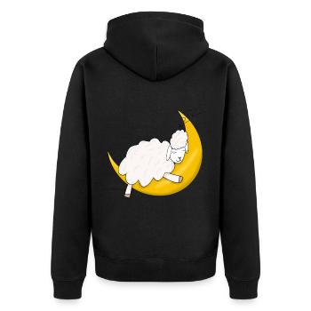 Schaf schläft auf Mond - Unisex Premium Bio Zip Hoodie - Schwarz - Hinten - Nico (187cm)