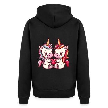 Couple de licornes amoureux Animal Saint-Valentin - Veste à capuche bio Premium Unisexe - noir - Dos - Nico (187cm)