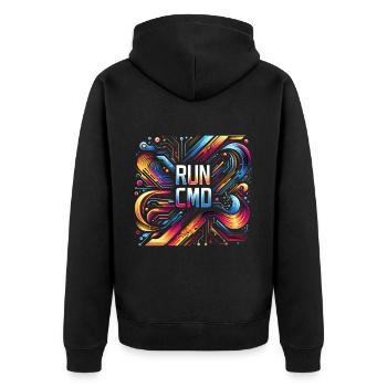 Run Cmd 42 - Unisex Premium Bio Zip Hoodie - Schwarz - Hinten - Nico (187cm)