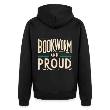Bookworm and Proud 4 - Unisex Premium Bio Zip Hoodie - Schwarz - Hinten - Nico (187cm)
