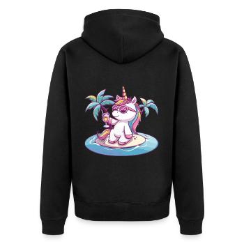 Unicorn Summer Beach Vacation - Unisex Premium Organic Zip Hoodie - black - Back - Nico (187cm)