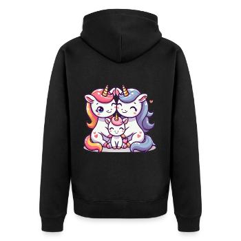 Licorne Famille Mère Et Père Avec Un Enfant - Veste à capuche bio Premium Unisexe - noir - Dos - Nico (187cm)