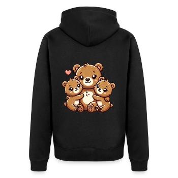 Parent ours avec deux enfants mignons - Veste à capuche bio Premium Unisexe - noir - Dos - Nico (187cm)