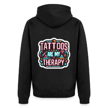 Tattoos Are My Therapy 10 - Unisex Premium Bio Zip Hoodie - Schwarz - Hinten - Nico (187cm)