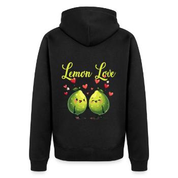 Niedliche Zitrone Früchte mit Liebe - Unisex Premium Bio Zip Hoodie - Schwarz - Hinten - Nico (187cm)