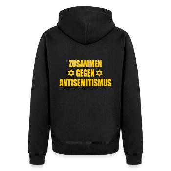 zusammen gegen antisemitismus - Unisex Premium Bio Zip Hoodie - Schwarz - Hinten - Nico (187cm)