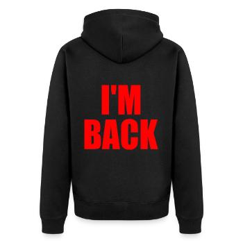 Im back - Unisex Premium Bio Zip Hoodie - Schwarz - Hinten - Nico (187cm)