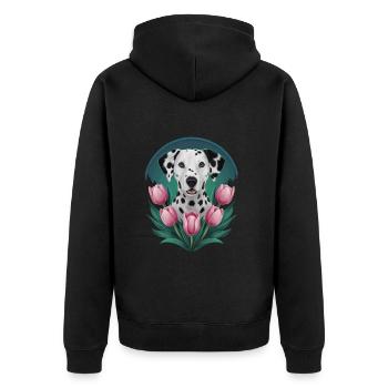 Cute Dalmatian with tulips - Unisex Premium Organic Zip Hoodie - black - Back - Nico (187cm)