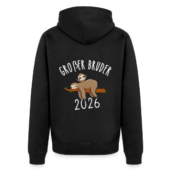 Ich bin jetzt ein großer Bruder 2026 Faultier - Unisex Premium Bio Zip Hoodie - Schwarz - Hinten - Nico (187cm)