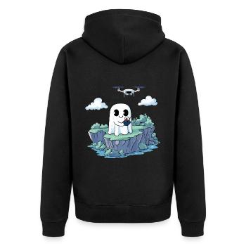 Geist Drohne Halloween - Unisex Premium Bio Zip Hoodie - Schwarz - Hinten - Nico (187cm)
