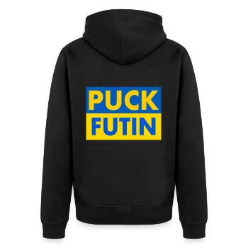 Puck futin - Unisex Premium Bio Zip Hoodie - Schwarz - Hinten - Nico (187cm)