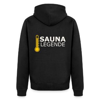 Sauna Legende - Unisex Premium Bio Zip Hoodie - Schwarz - Hinten - Nico (187cm)