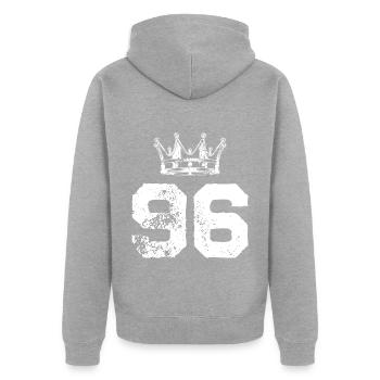 96 Couronne numérique - Veste à capuche bio Premium Unisexe - gris chiné - Dos - Nico (187cm)