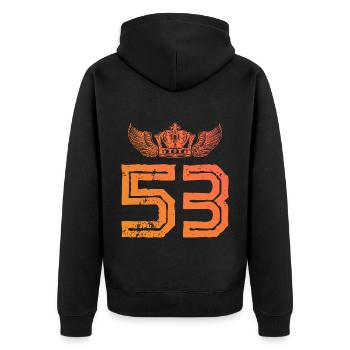 53 Zahl Krone - Unisex Premium Bio Zip Hoodie - Schwarz - Hinten - Nico (187cm)