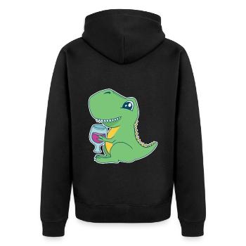Dino Wine Dinosaur T-Rex Red Wine Glass Alcohol - Unisex Premium Organic Zip Hoodie - black - Back - Nico (187cm)