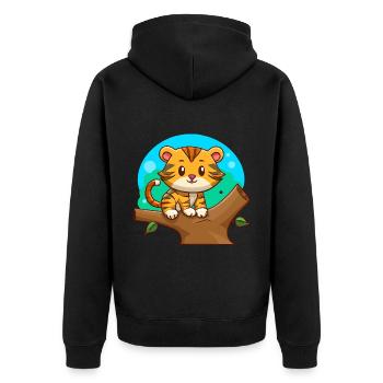 Tiger auf einem Baum - Unisex Premium Bio Zip Hoodie - Schwarz - Hinten - Nico (187cm)
