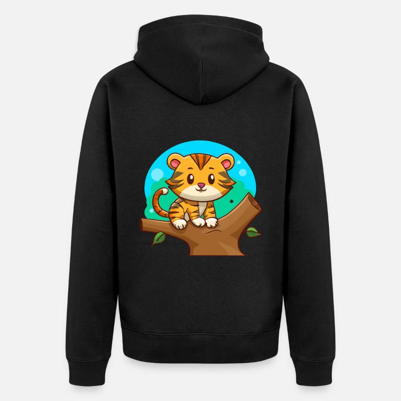Tiger auf einem Baum - Unisex Premium Bio Zip Hoodie - Schwarz