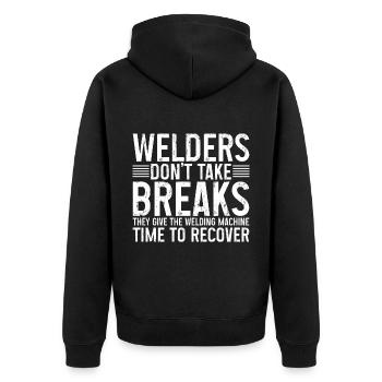 Welders Don't Take Breaks 3 - Unisex Premium Bio Zip Hoodie - Schwarz - Hinten - Nico (187cm)
