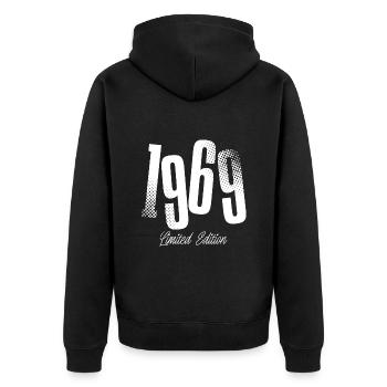 1969 Jahrgang Geburtstag Baujahr Geboren - Unisex Premium Bio Zip Hoodie - Schwarz - Hinten - Nico (187cm)
