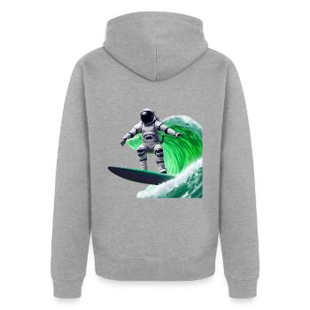 Green Waves Surfing Astronaut - Unisex Premium Organic Zip Hoodie - heather grey - Back - Nico (187cm)
