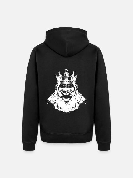 Gorilla Crown Head King - Unisex Premium Organic Zip Hoodie - black