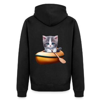 Cute cat in kayak - Unisex Premium Organic Zip Hoodie - black - Back - Nico (187cm)