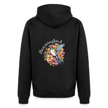 Kolibri Blumen Vogel Tier Kunst Aquarell Bunt - Unisex Premium Bio Zip Hoodie - Schwarz - Hinten - Nico (187cm)