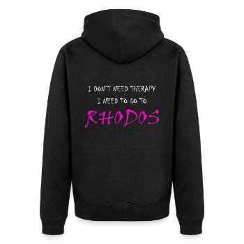 rhodos - Unisex Premium Bio Zip Hoodie - Schwarz - Hinten - Nico (187cm)