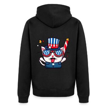 Tenue de chat patriotique du 4 juillet - Veste à capuche bio Premium Unisexe - noir - Dos - Nico (187cm)