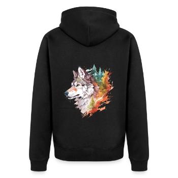 Wolf Wolf’s Head Nature Wilderness Adventure Art forestier - Veste à capuche bio Premium Unisexe - noir - Dos - Nico (187cm)