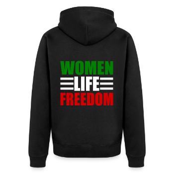 Women life freedom - Unisex Premium Organic Zip Hoodie - black - Back - Nico (187cm)