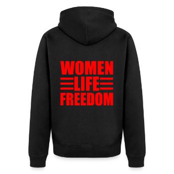Women life freedom - Unisex Premium Organic Zip Hoodie - black - Back - Nico (187cm)