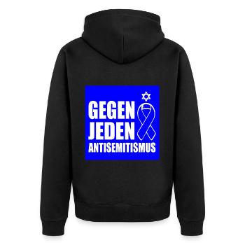 Gegen jeden antisemitismus - Unisex Premium Bio Zip Hoodie - Schwarz - Hinten - Nico (187cm)