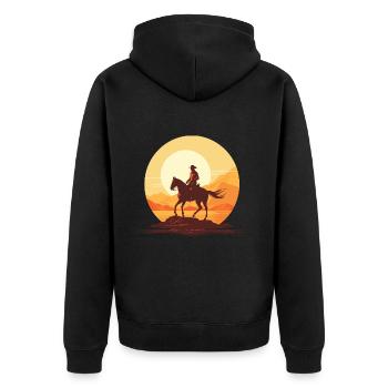 Cowboy sur son cheval au couché de soleil - Veste à capuche bio Premium Unisexe - noir - Dos - Nico (187cm)