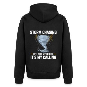 Sturmjäger Shirts | Unwetter Sturm Blitz Geschenke - Unisex Premium Bio Zip Hoodie - Schwarz - Hinten - Nico (187cm)