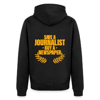 Sauver un journaliste, acheter un journal - Veste à capuche bio Premium Unisexe - noir - Dos - Nico (187cm)