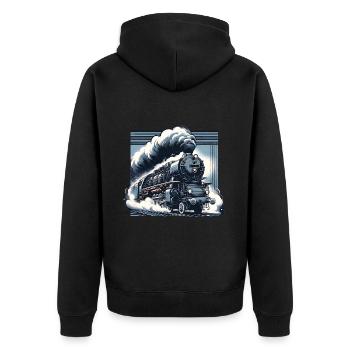 La puissance de la vapeur - Graphique d’une locomotive à vapeur - Veste à capuche bio Premium Unisexe - noir - Dos - Nico (187cm)
