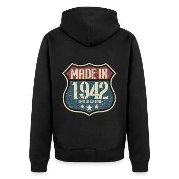 1942 Vintage Jahrgang 80 Geburtstag Retro - Unisex Premium Bio Zip Hoodie - Schwarz - Hinten - Nico (187cm)