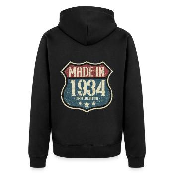 1934 vintage né anniversaire mari femme rétro - Veste à capuche bio Premium Unisexe - noir - Dos - Nico (187cm)