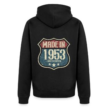 1953 Anniversaire Né En 1953 Rétro Vintage - Veste à capuche bio Premium Unisexe - noir - Dos - Nico (187cm)
