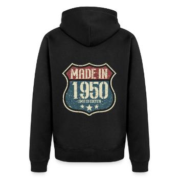 Anniversaire des années 1950 né dans les années 1950 rétro Vintage - Veste à capuche bio Premium Unisexe - noir - Dos - Nico (187cm)