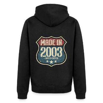 2003 Anniversaire Né En 2003 Rétro Millésime - Veste à capuche bio Premium Unisexe - noir - Dos - Nico (187cm)