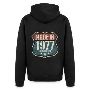 1977 Anniversaire Né En 1977 Rétro Vintage - Veste à capuche bio Premium Unisexe - noir - Dos - Nico (187cm)