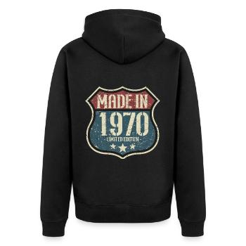 1970 Anniversaire Né En 1970 Rétro Vintage - Veste à capuche bio Premium Unisexe - noir - Dos - Nico (187cm)