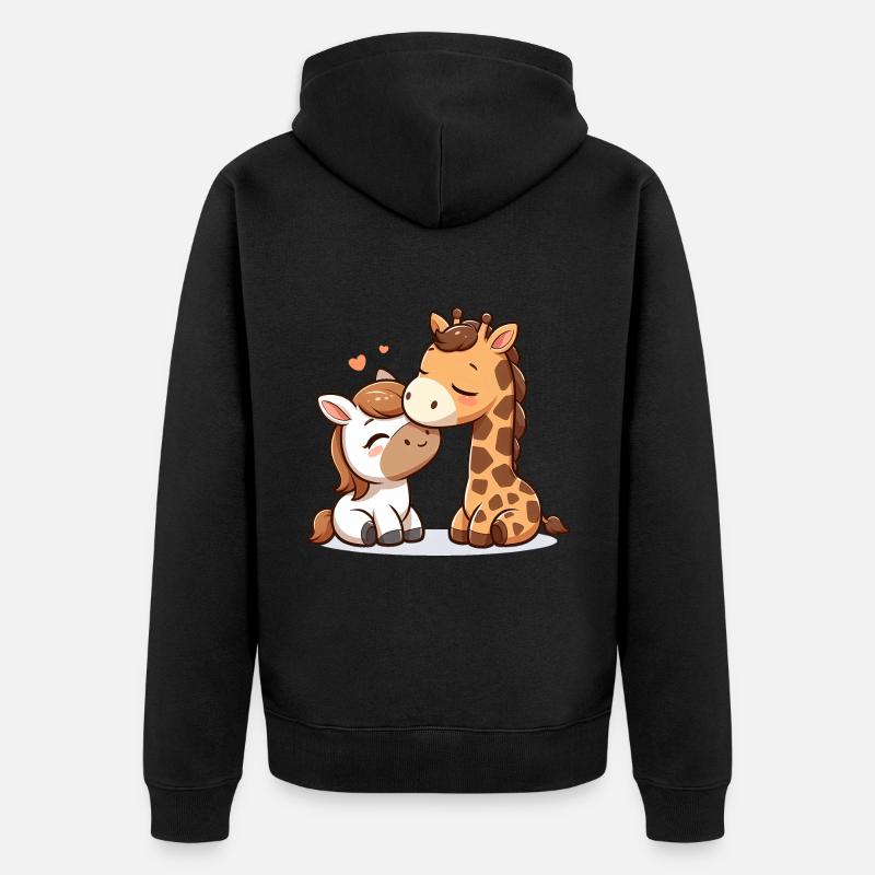 Cheval Câlin Et Girafe Amoureuse - Veste à capuche bio Premium Unisexe - noir