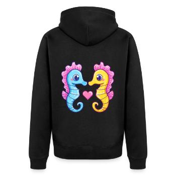 Couple d’hippocampes amoureux Animal Saint-Valentin - Veste à capuche bio Premium Unisexe - noir - Dos - Nico (187cm)