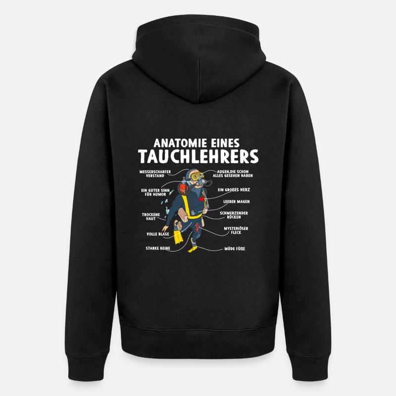 Anatomie eines Tauchlehrers - Unisex Premium Bio Zip Hoodie - Schwarz