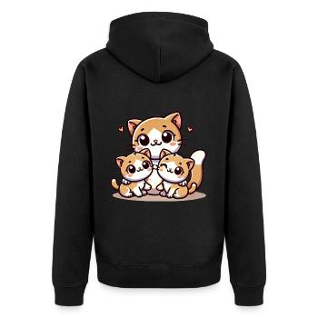 Parent chat aimant avec deux enfants mignons - Veste à capuche bio Premium Unisexe - noir - Dos - Nico (187cm)