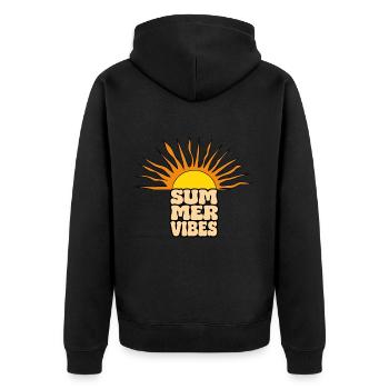 Soleil d’été Ambiance d’été Tenue de plage logo rétro - Veste à capuche bio Premium Unisexe - noir - Dos - Nico (187cm)