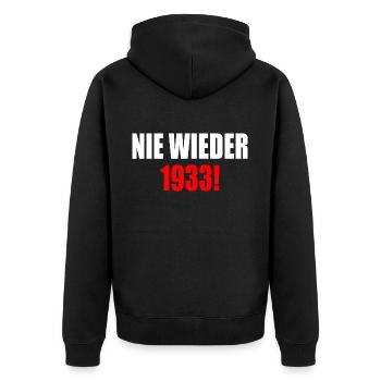 Never again 1933 - Unisex Premium Organic Zip Hoodie - black - Back - Nico (187cm)